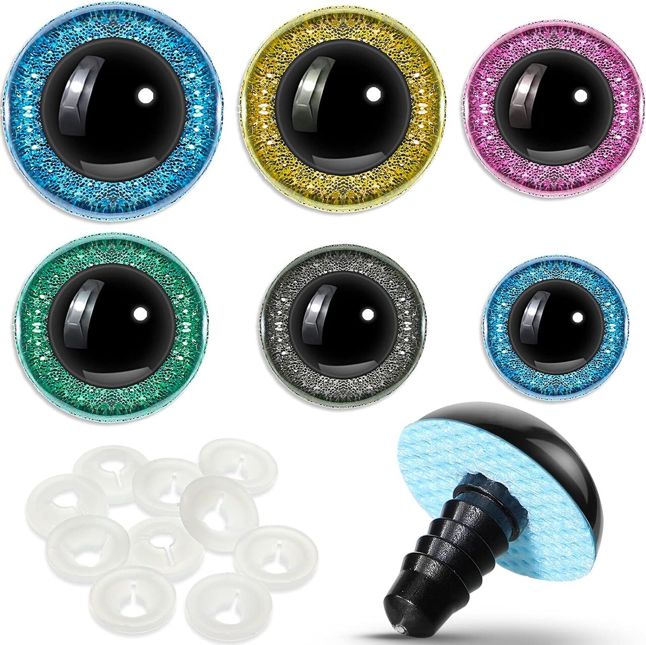 56pcs Large Black Safety Eyes with Washers – 16–30mm Assorted Plastic Craft Eyes for Amigurumi, Stuffed Animals, Dolls & DIY Plush Making (6 Sizes)